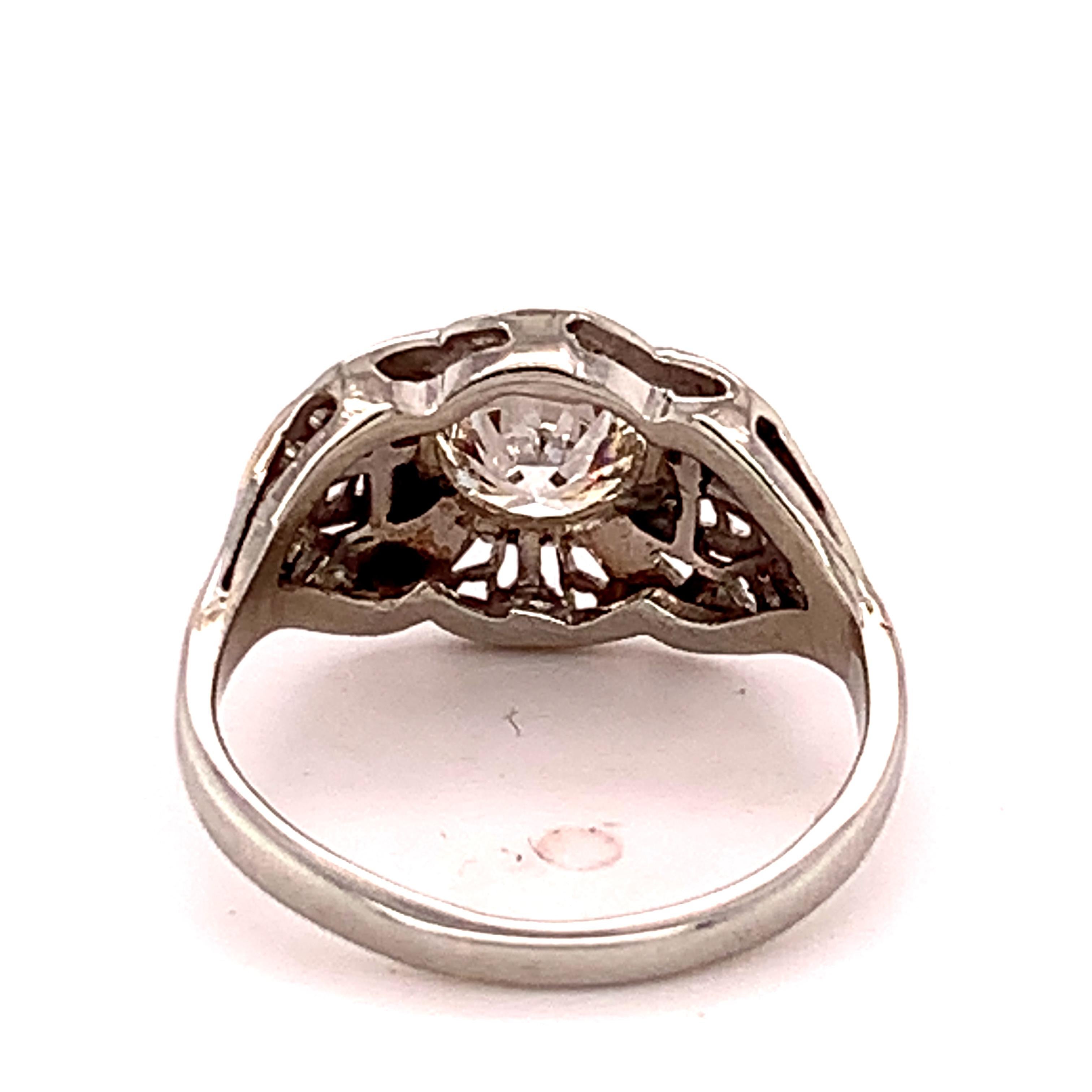 18k White Gold Filigree Art Deco .60ct Genuine Natural Diamond Ring '#J4895' In Excellent Condition For Sale In Big Bend, WI