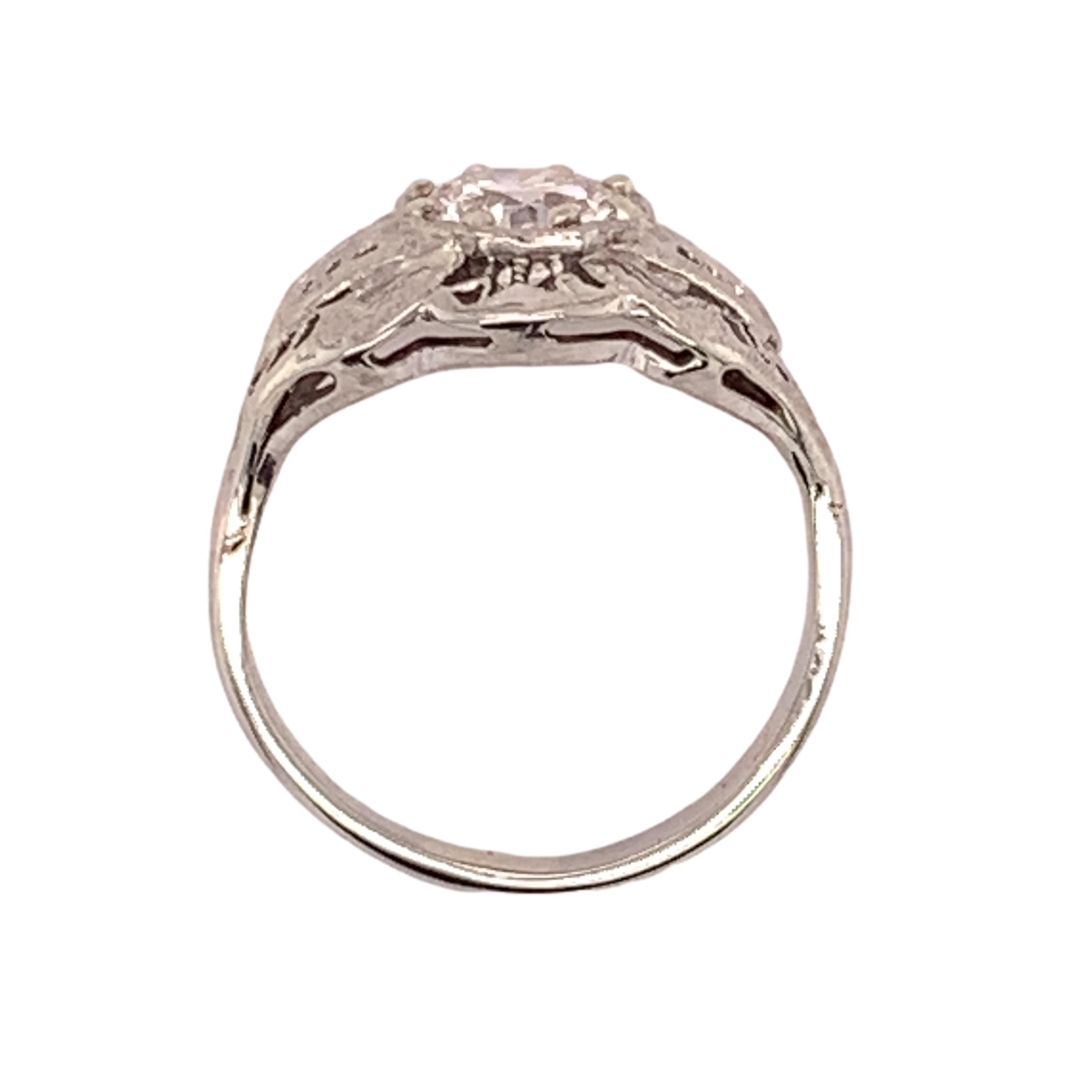 Women's or Men's 18k White Gold Filigree Art Deco .60ct Genuine Natural Diamond Ring '#J4895' For Sale