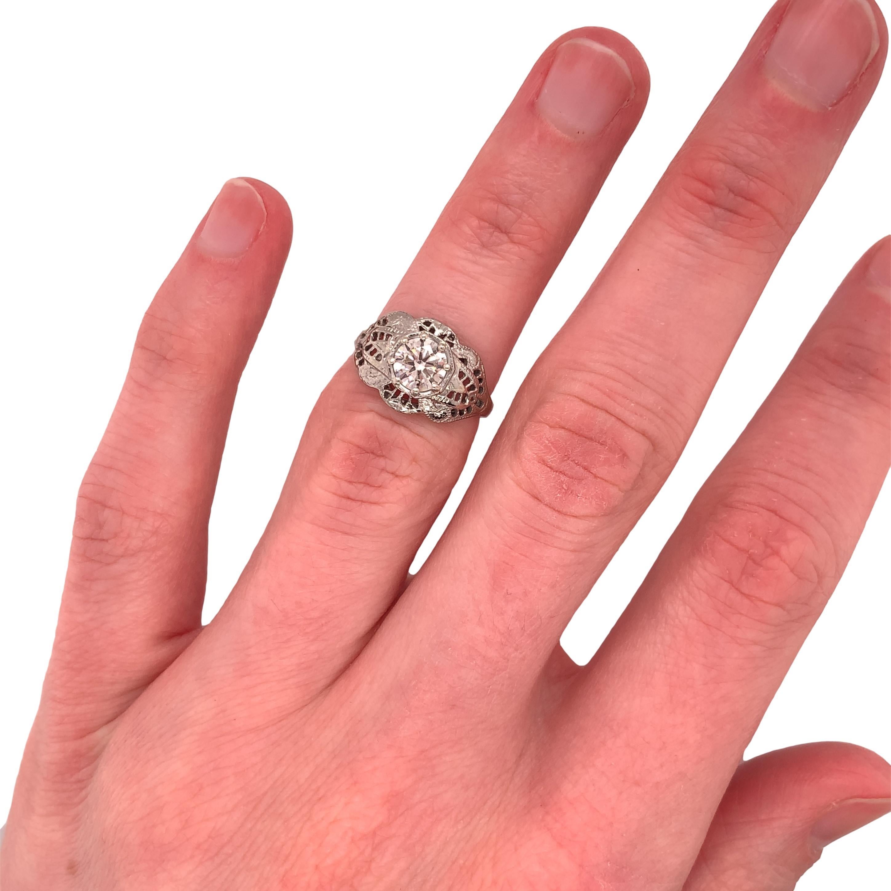 18 Karat Weißgold Filigraner Art Deco 0,60 Karat echter natürlicher Diamantring '#J4895' im Angebot 2