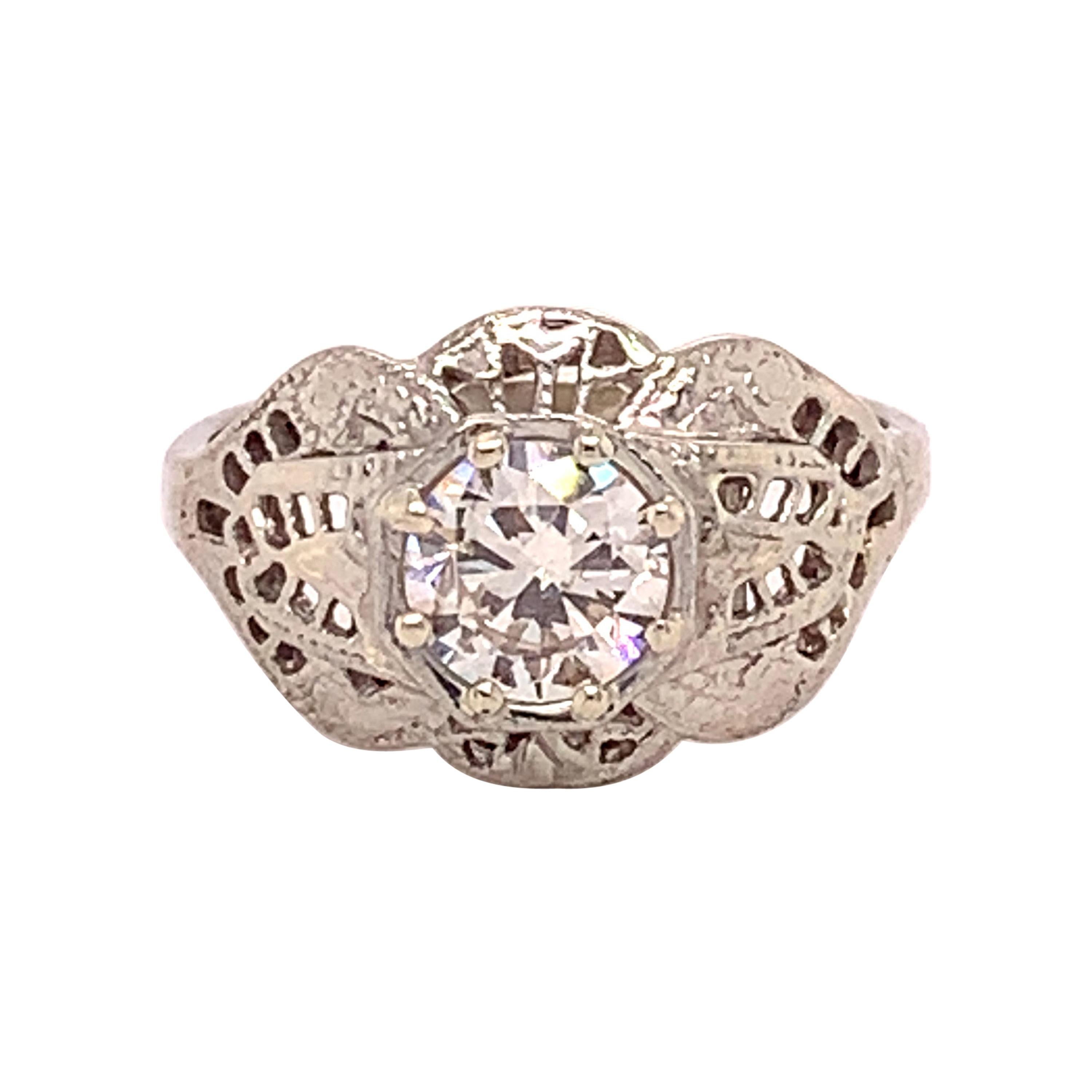 18k White Gold Filigree Art Deco .60ct Genuine Natural Diamond Ring '#J4895'