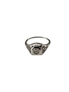 18K White Gold Filigree Diamond Engagement Ring Size 5 #24352