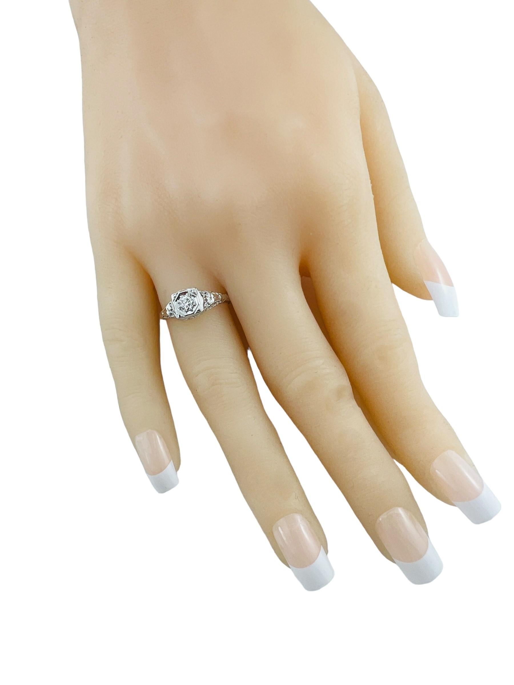 18K White Gold Filigree Diamond Ring Size 7 #16547 For Sale 4