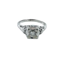 Vintage 18K White Gold Filigree Diamond Ring Size 7 #16547