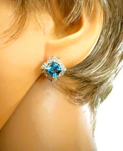 Orecchini in oro bianco 18k con diamanti e topazio in filigrana 3,75g