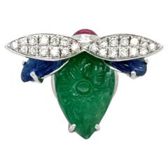 18K White Gold Firefly Emerald and Diamond Brooch
