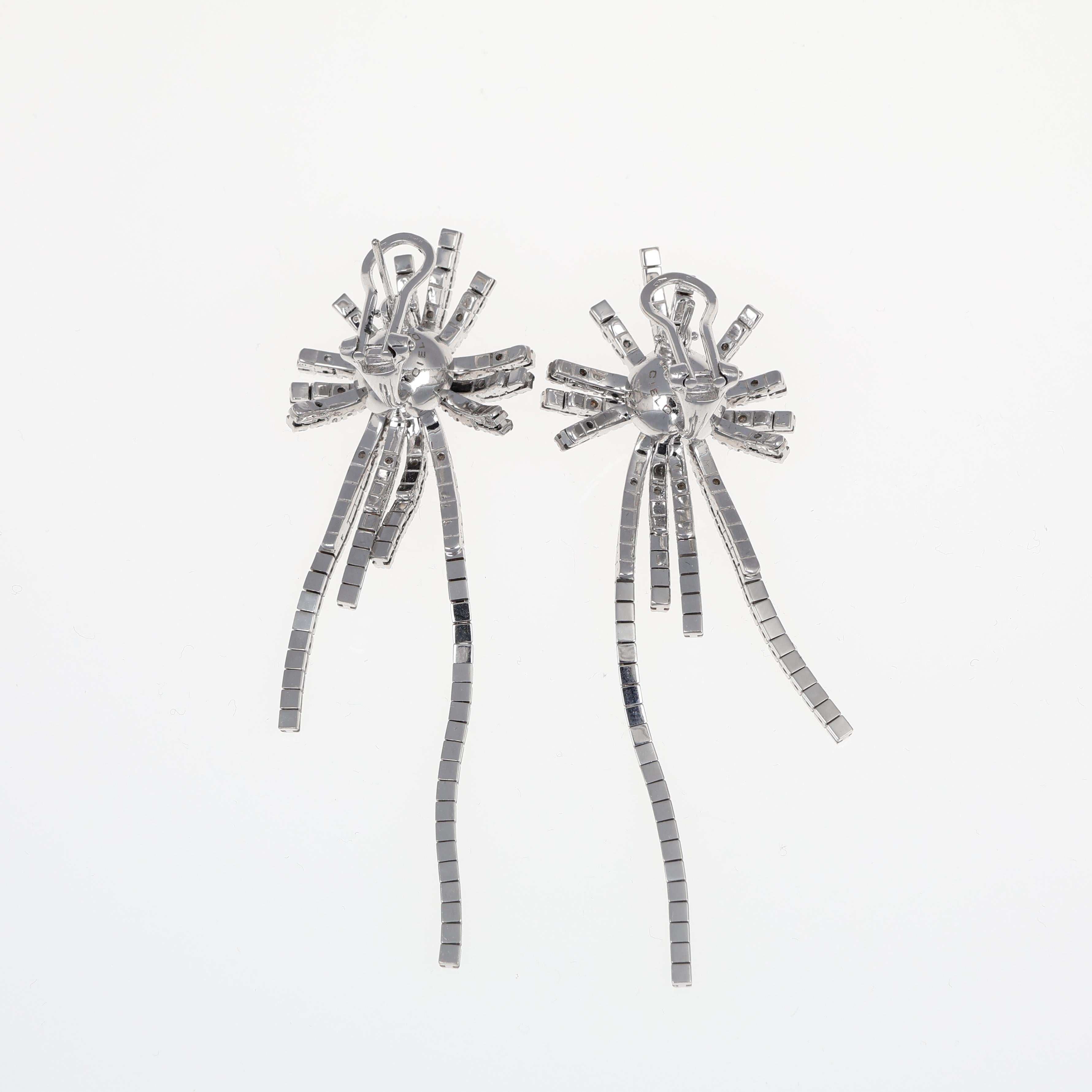 Brilliant Cut 18K White Gold Fireworks-Inspired Earrings with Natural Diamonds For Sale