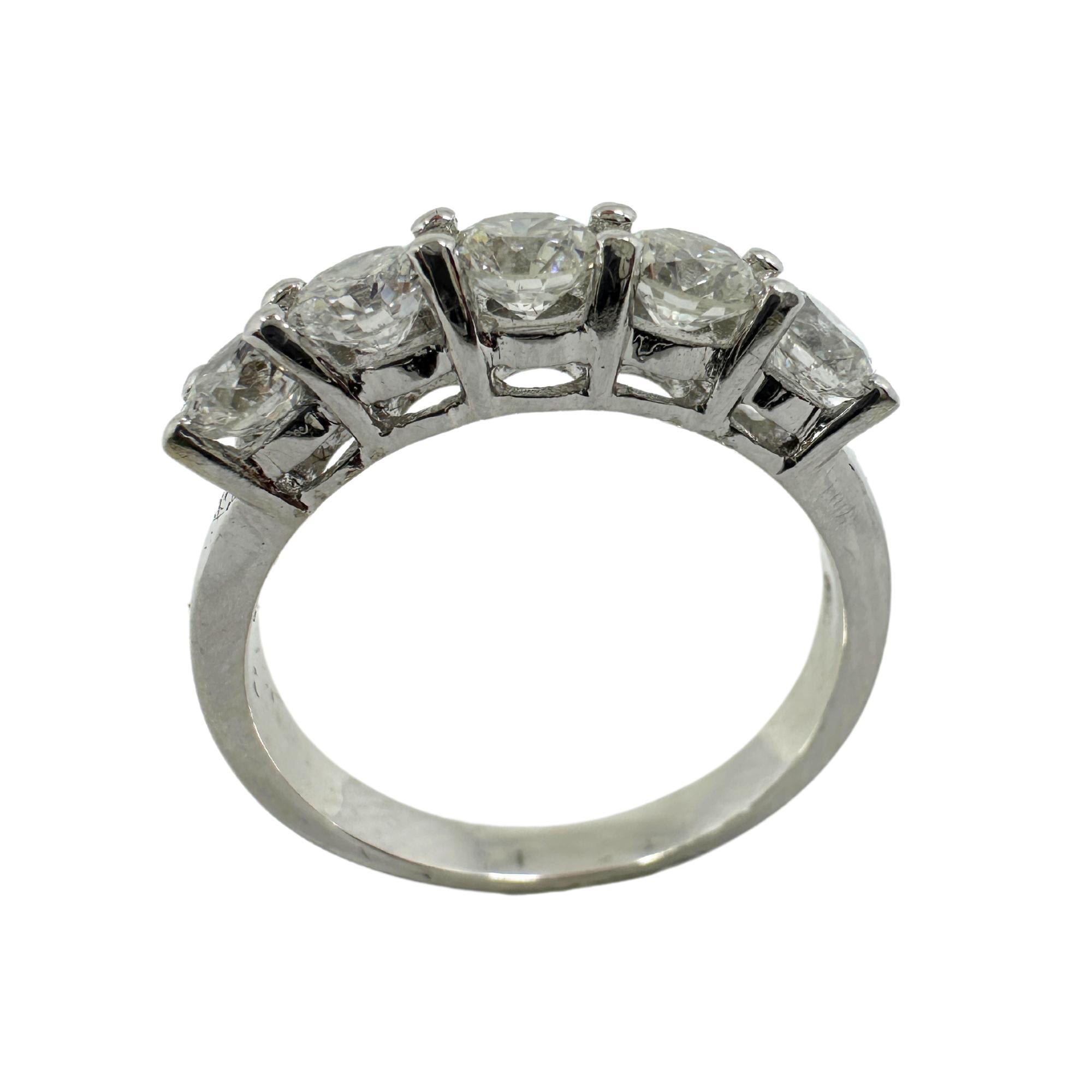 Round Cut 18K White Gold Five Stone Diamond Band For Sale