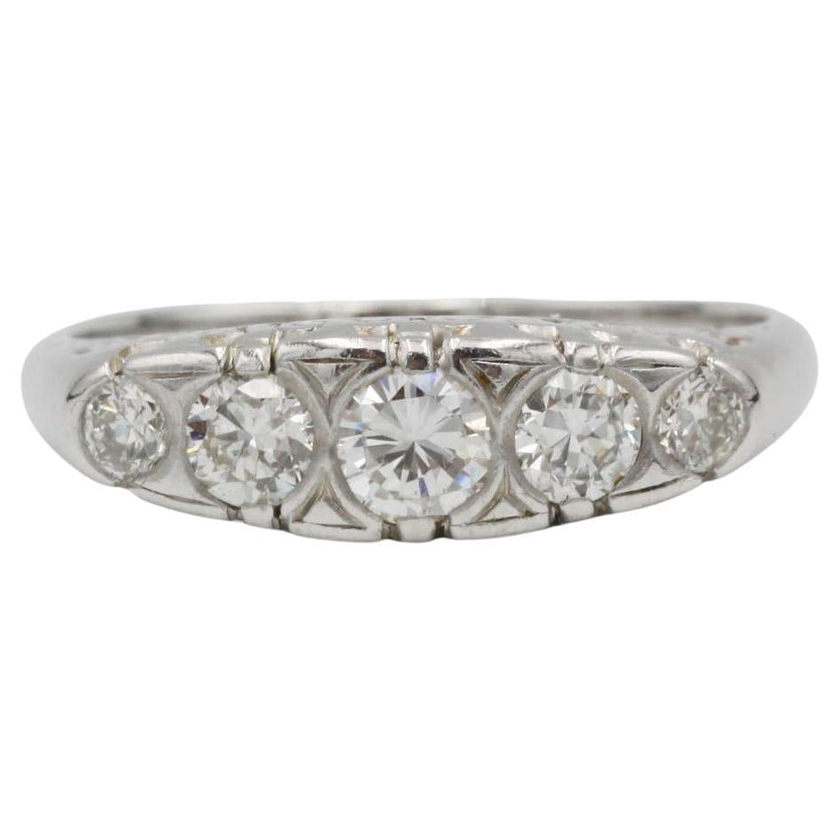 18K White Gold Five-Stone Diamond Ring — 0.70 ct Total