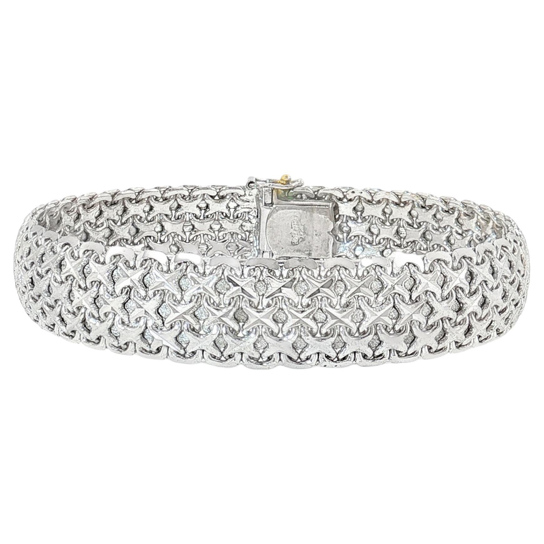 Flexibles Maschenarmband aus 18K Weißgold, Motiv mit Diamantschliff 7,25"