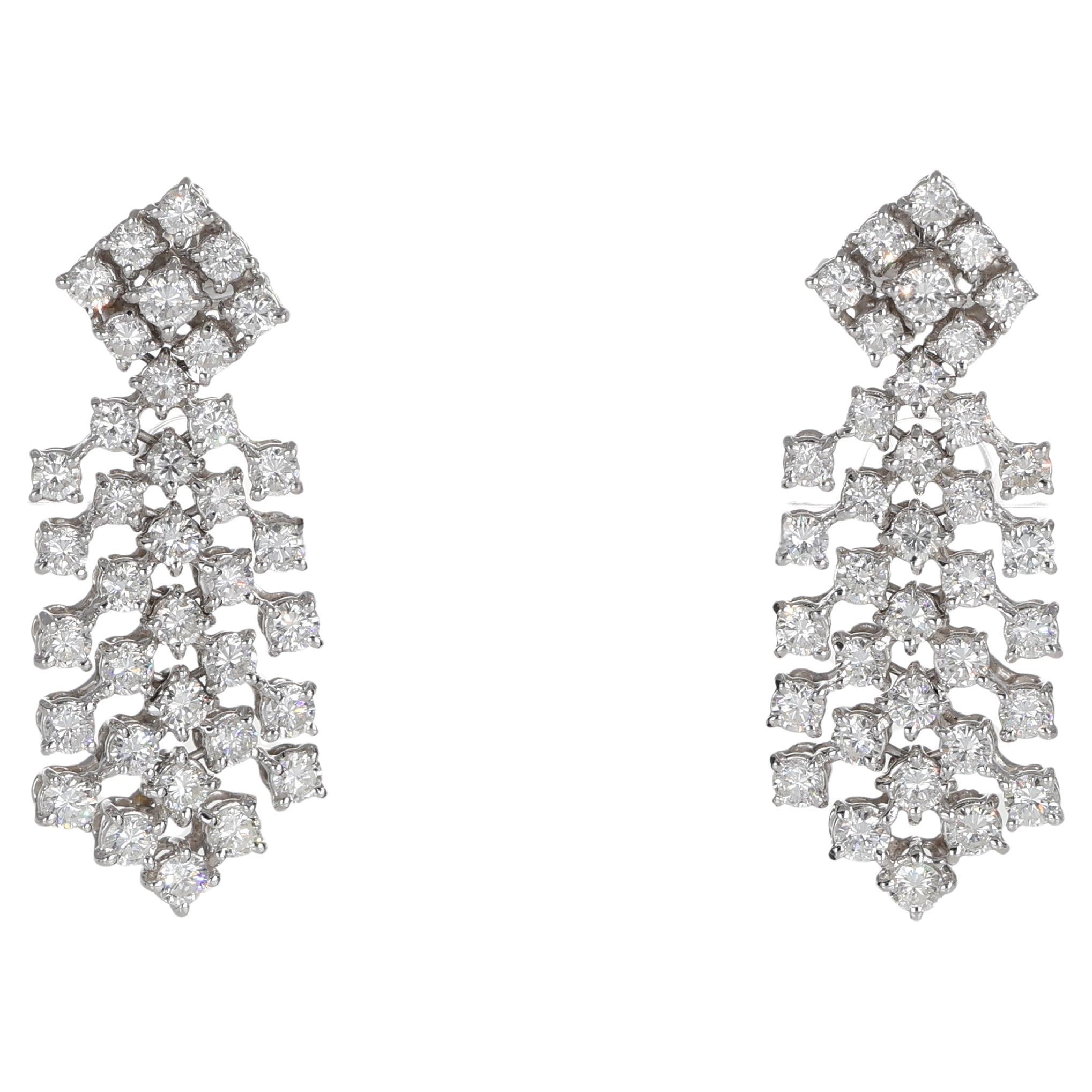 18K White Gold Flexible Mesh Drop Earrings with Diamonds