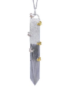18K White Gold Flexy Diamond Pendant with Sapphire Flowers