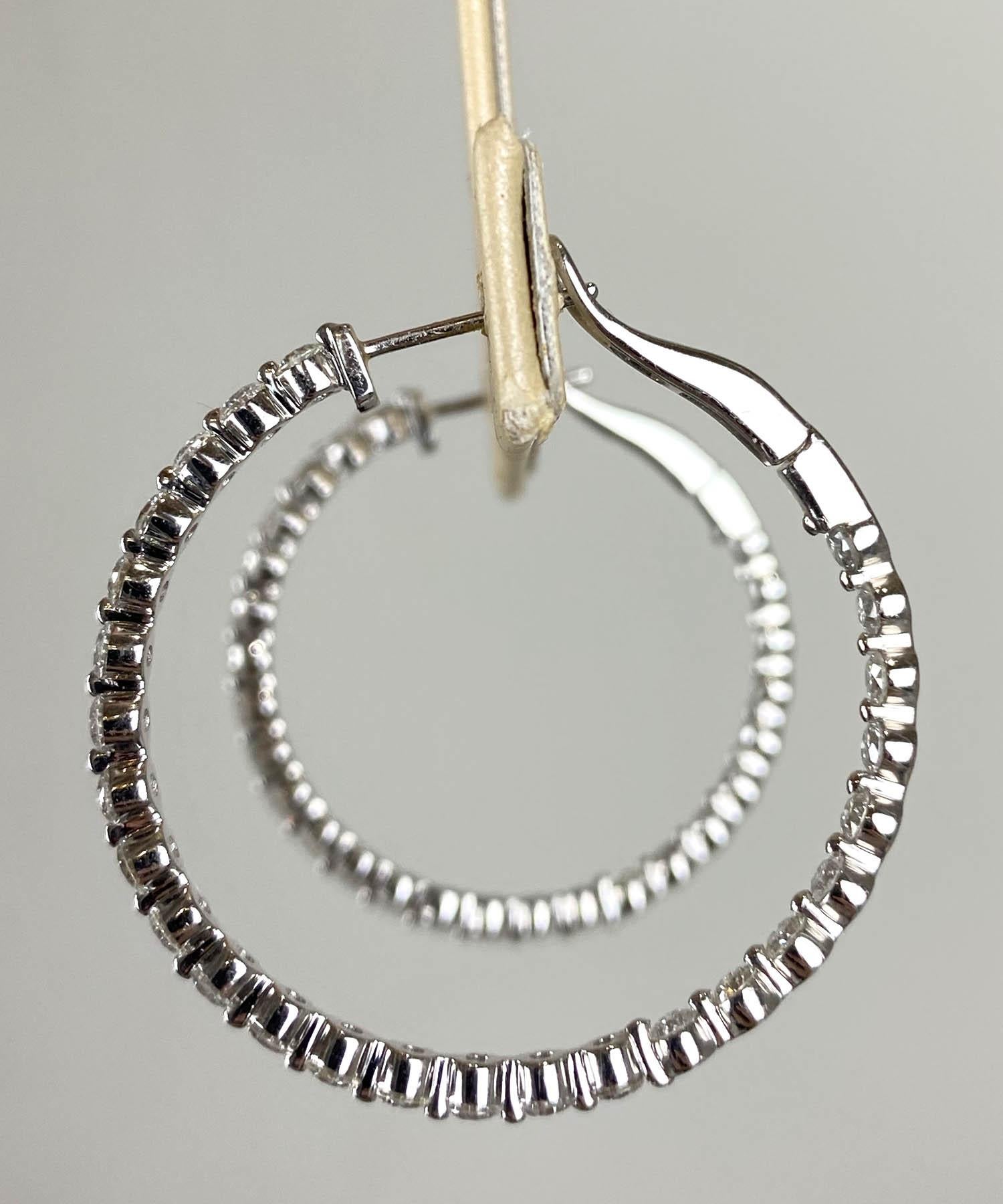 Round Cut 18k White Gold Floating Diamond Inside Out Hoop Earrings