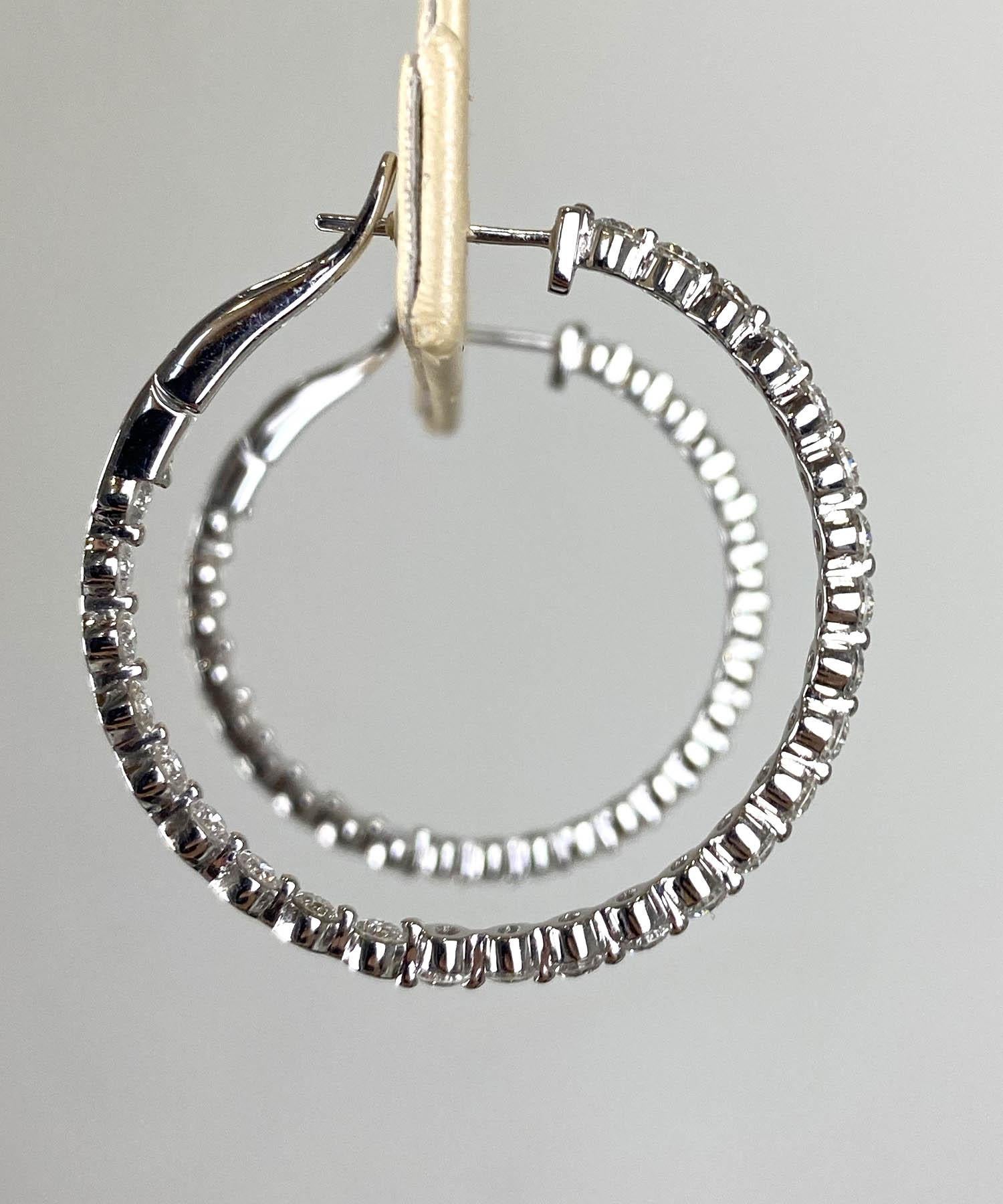 18k White Gold Floating Diamond Inside Out Hoop Earrings In Excellent Condition In Carmel, CA