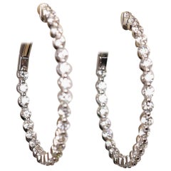 18k White Gold Floating Diamond Inside Out Hoop Earrings