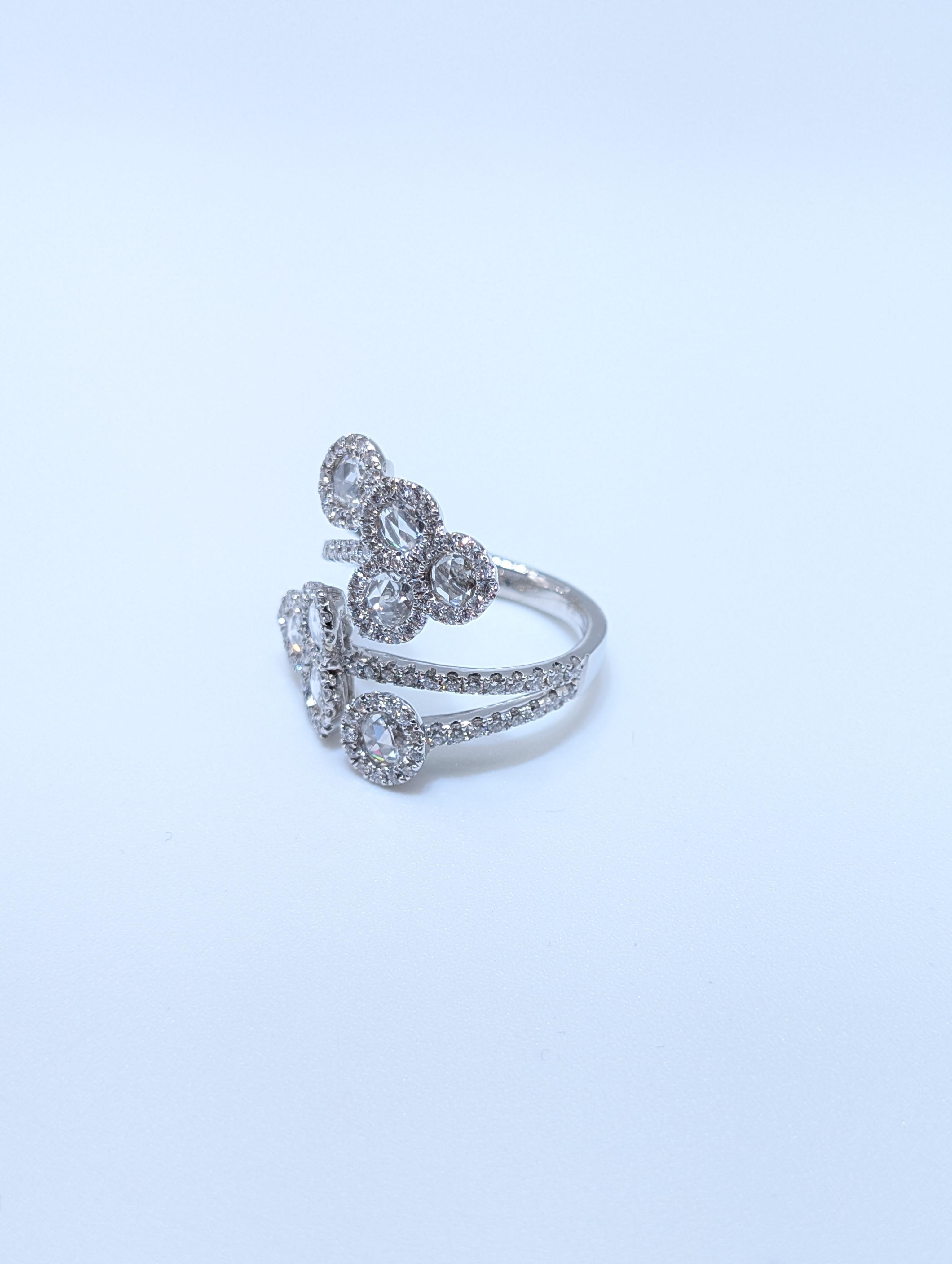 Donna 18K White Gold Floral By-pass Diamond Ring in vendita