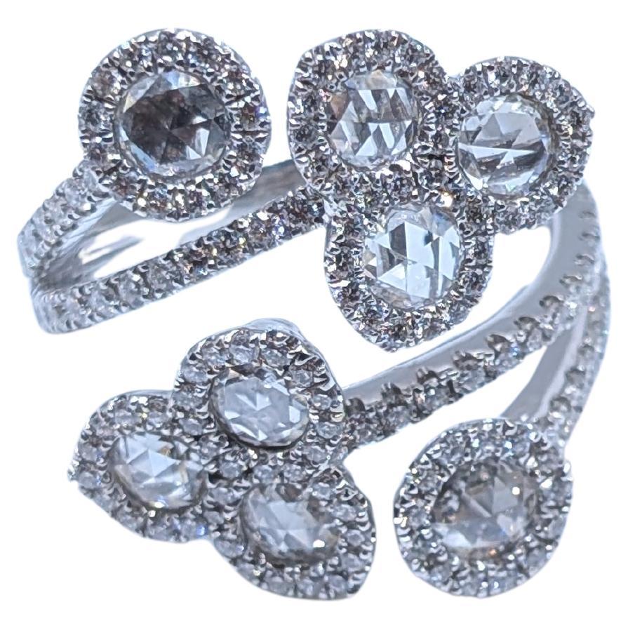 18K White Gold Floral By-pass Diamond Ring