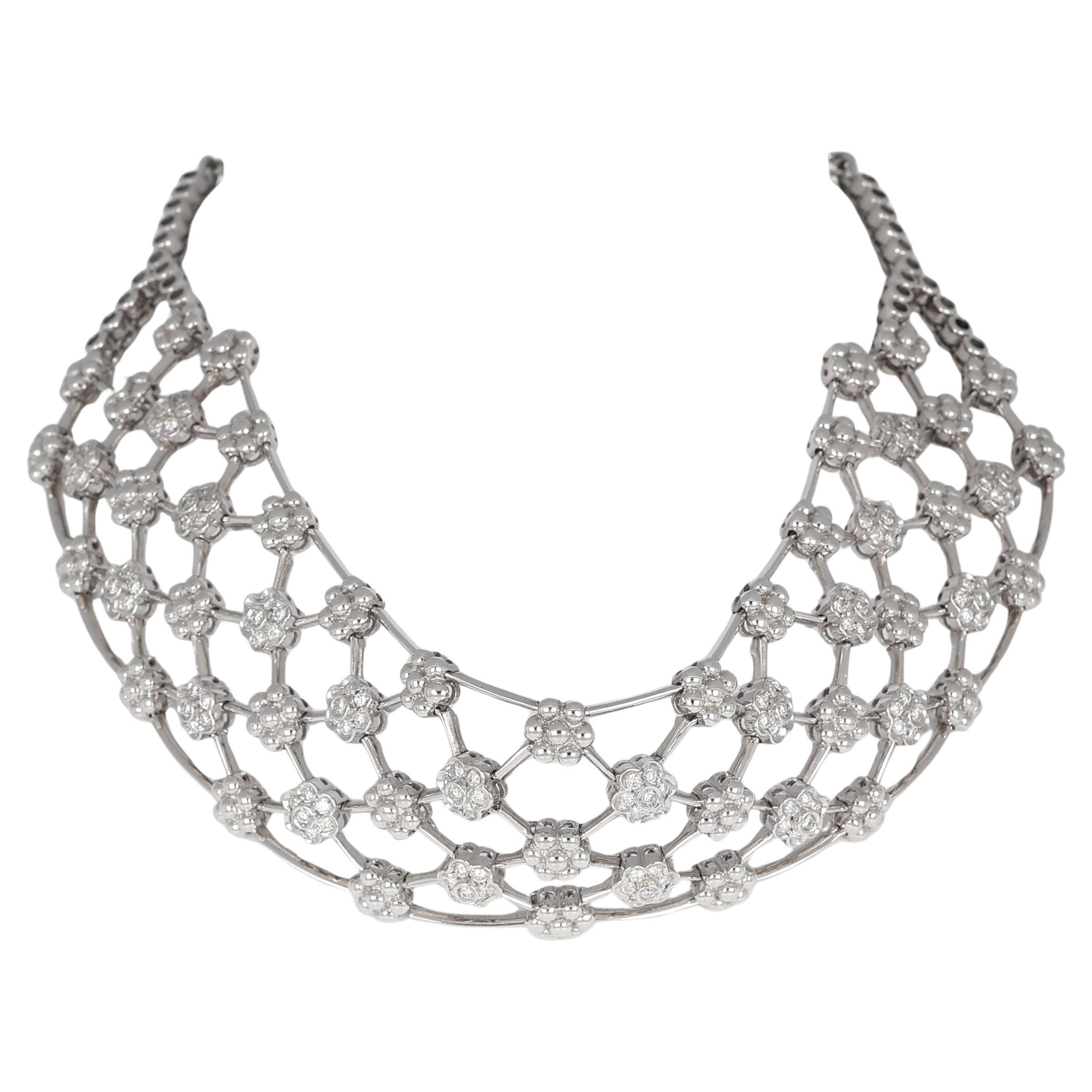 18K White Gold Floral Choker with Diamonds