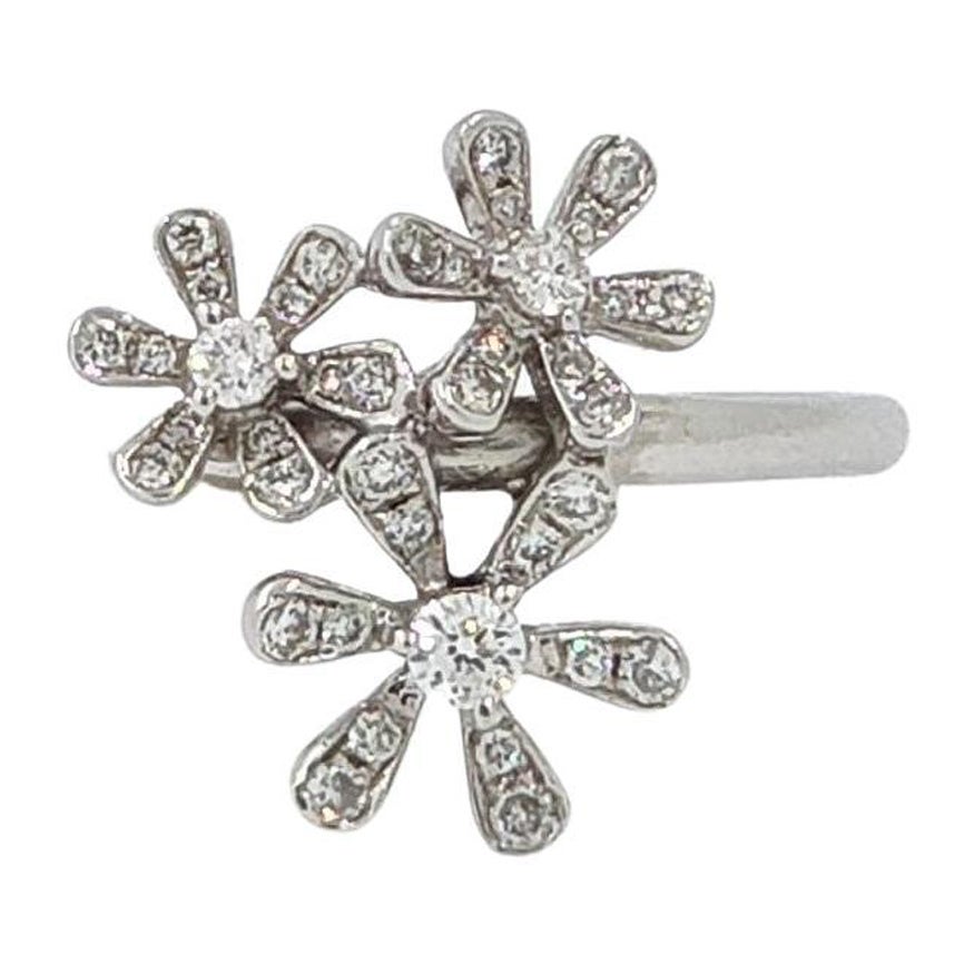 18K White Gold Floral Cluster Diamond Ring – 0.29 Carats For Sale