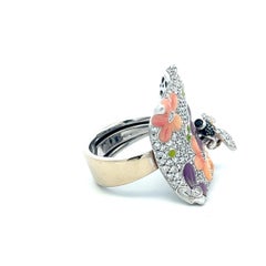 18K White Gold Floral Cocktail Ring with 1.05 Carat Round H VS Diamonds