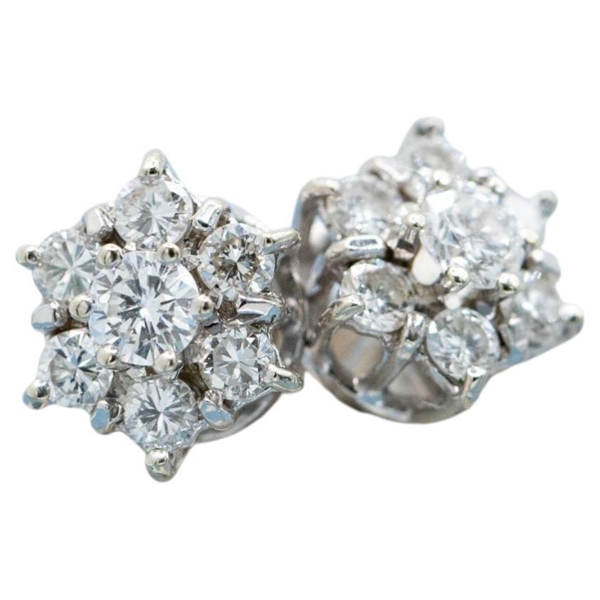 18K White Gold Floral Diamond Cluster Stud Earrings, 0.52ct Total