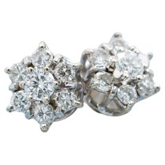 18K White Gold Floral Diamond Cluster Stud Earrings, 0.52ct Total