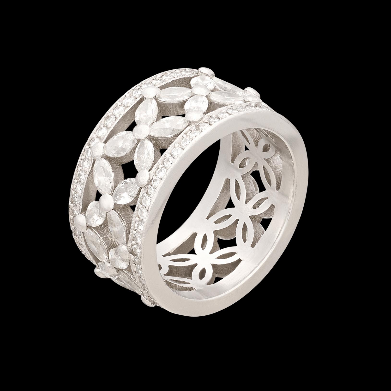 18 Karat Weißgold Mode-Ring mit geblümtem Diamant Damen im Angebot