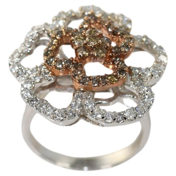 18K White Gold Floral Diamond Ring 2.00TDW, 11.7gr