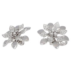 18K White Gold Floral Earrings with Diamond Pavé and Moving Petals