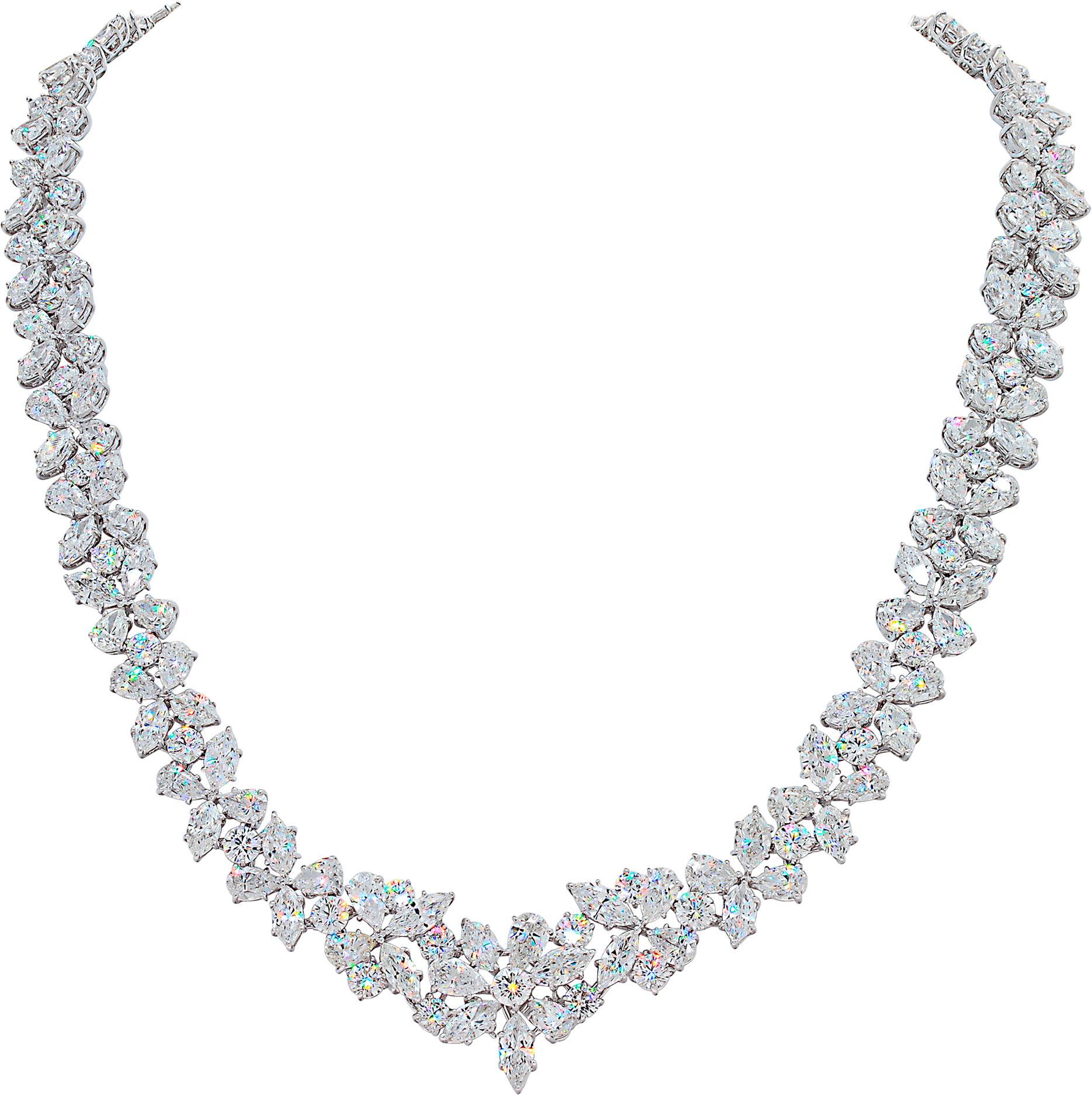 Collier en or blanc 18 carats avec mosaïque florale de diamants de taille marquise, poire et ronde Pour femmes en vente