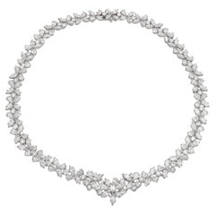18k white gold Floral mosaic of Marquise, Pear and Round cut Diamonds necklace