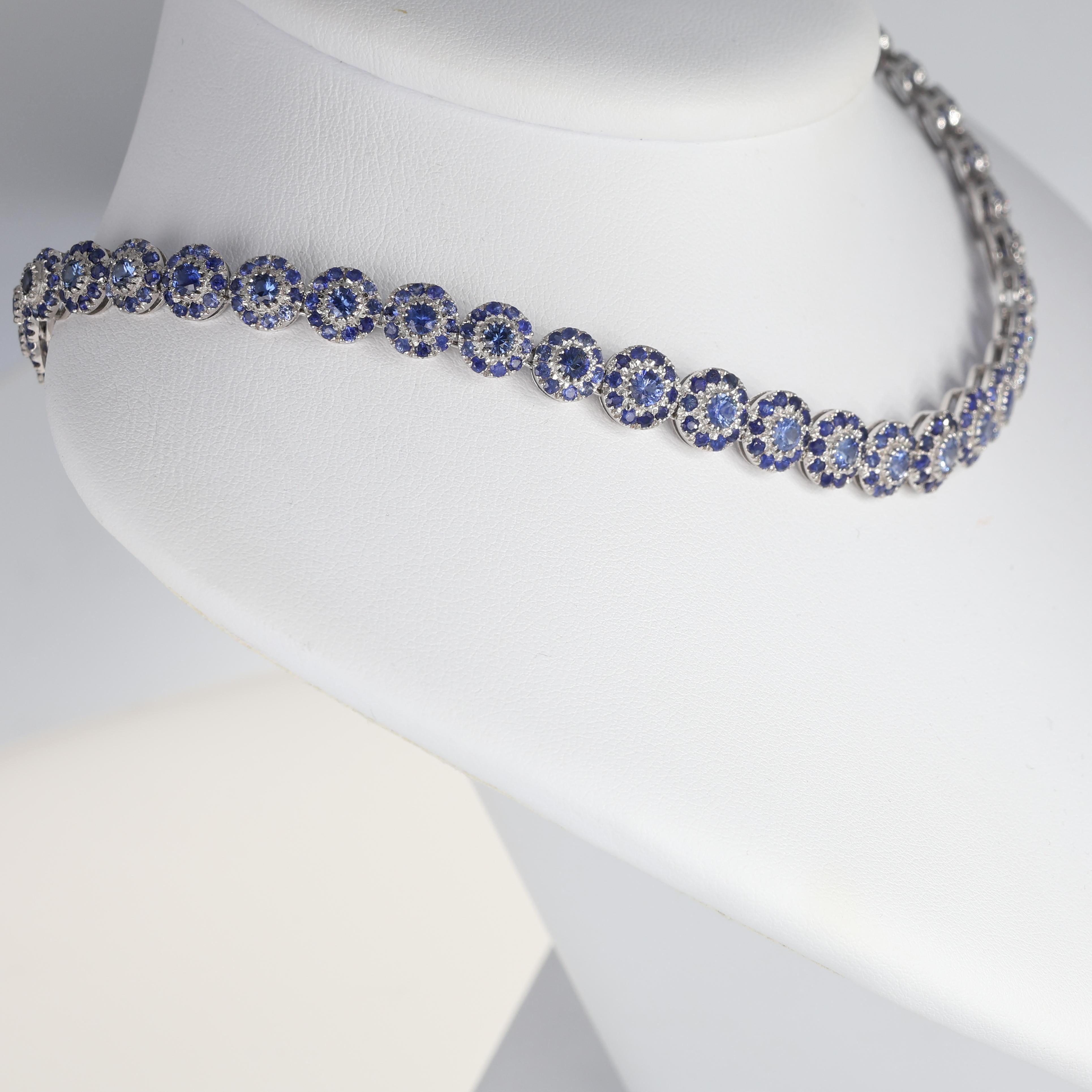 Brilliant Cut 18K White Gold Floral Sapphire Choker Necklace For Sale