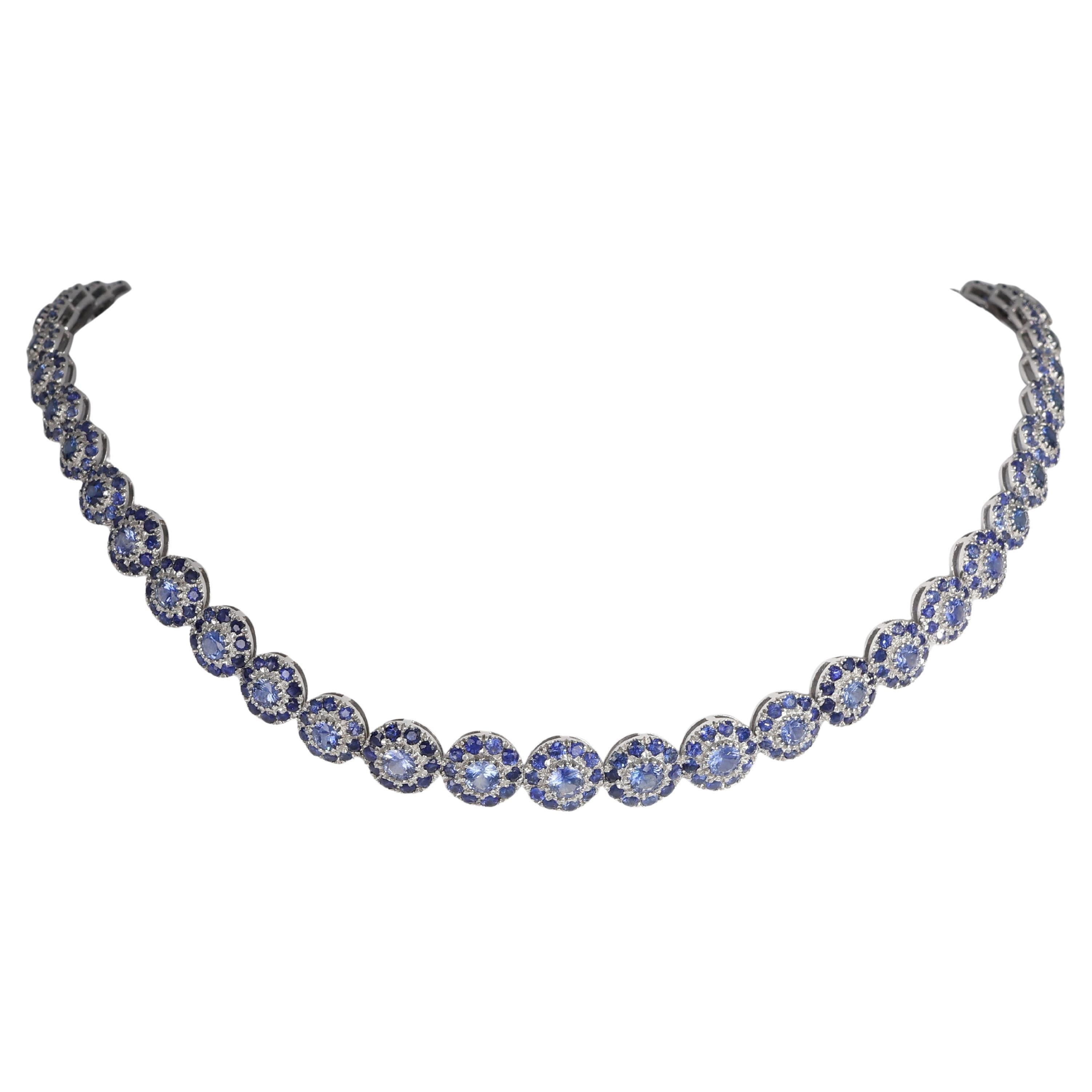 18K White Gold Floral Sapphire Choker Necklace