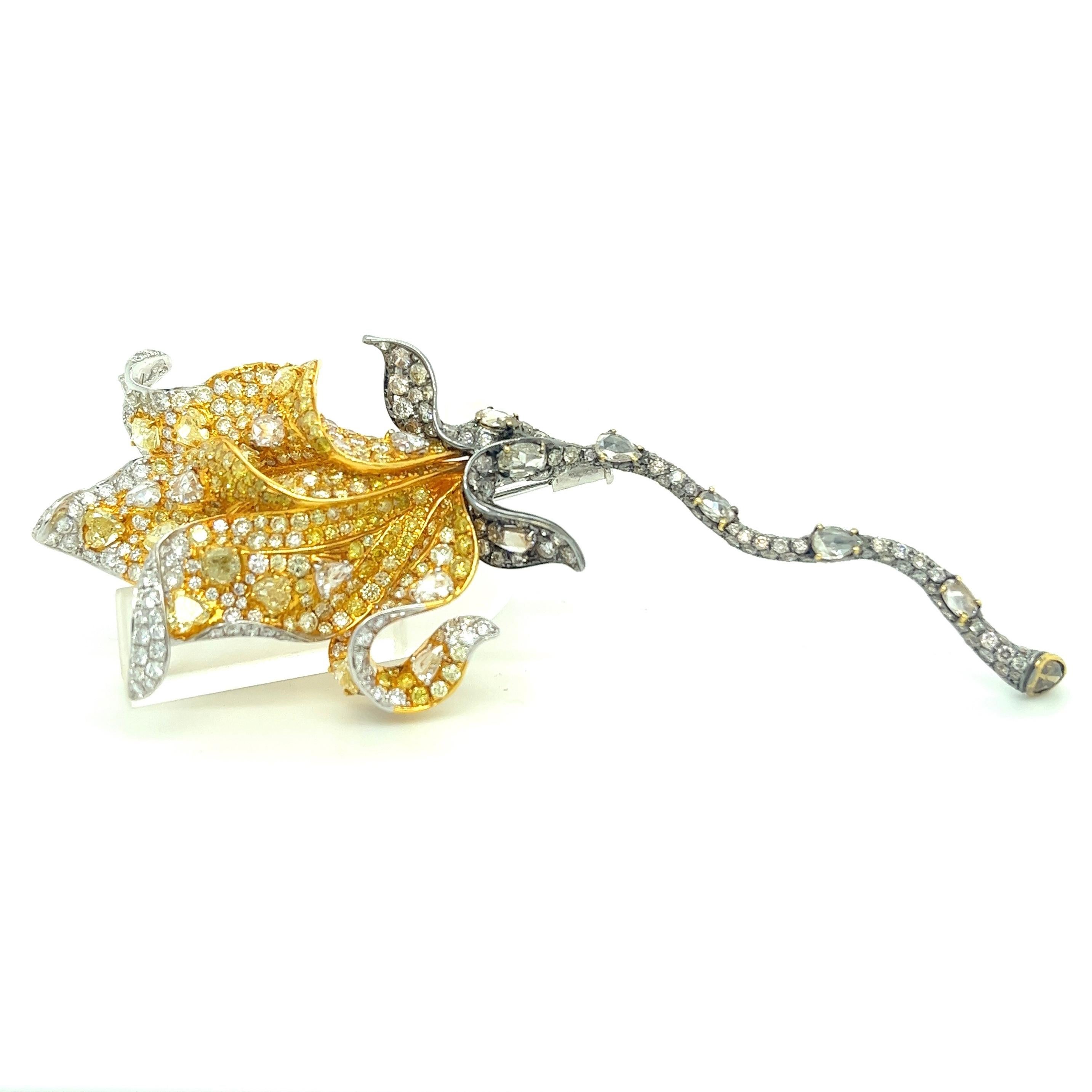 18K White Gold Flower Brooch with Diamonds & Fancy Diamonds

524 Diamonds & Fancy Diamonds - 12.41 CT
18K White Gold - 22.26 GM

This exquisite flower brooch features a unique design with black stems and yellow petals, creating a stunning contrast.