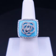 18K White Gold Flower Ring with Light Blue Enamel