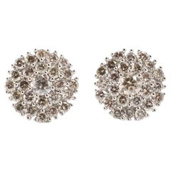 18K White Gold Flower Set Chocolate Diamond Stud Earrings