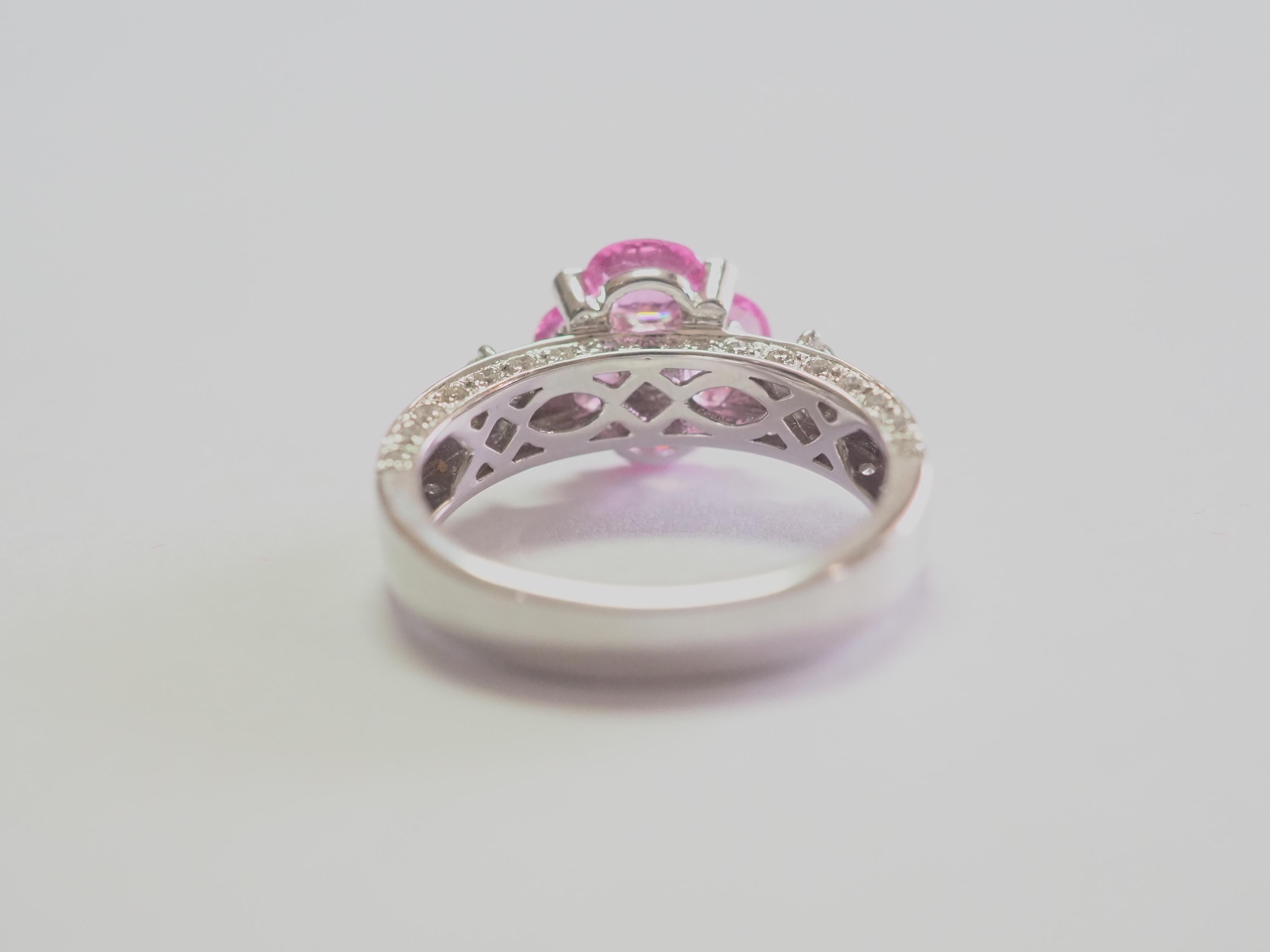 Oval Cut 18K White Gold Flower Theme 1.77ct Pink Sapphire & 0.45ct Diamond Ring