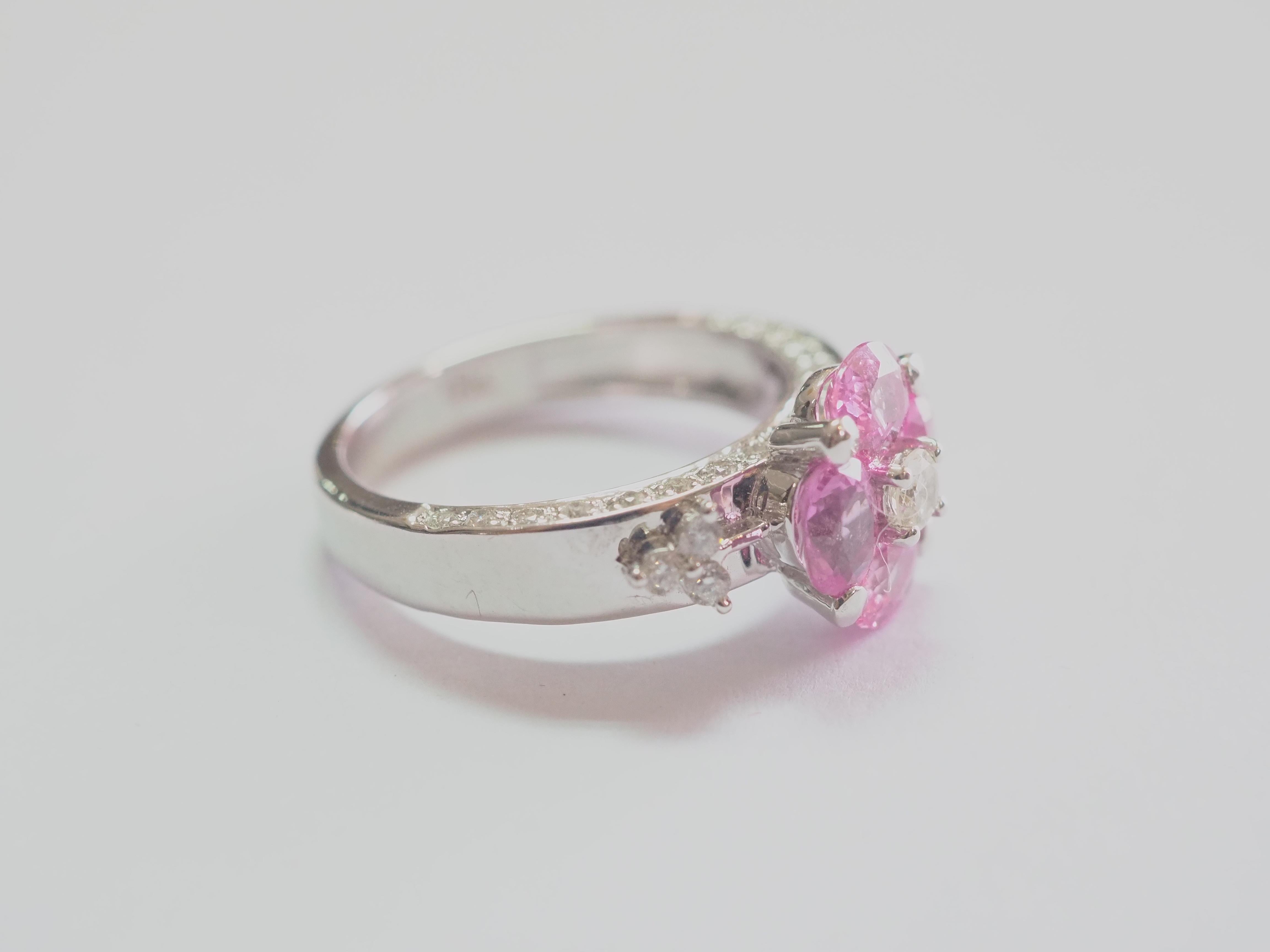 18K White Gold Flower Theme 1.77ct Pink Sapphire & 0.45ct Diamond Ring In New Condition In เกาะสมุย, TH