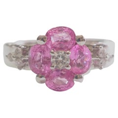 18K White Gold Flower Theme 1.77ct Pink Sapphire & 0.45ct Diamond Ring