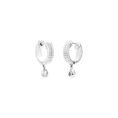 18K White Gold Fluted Hoop Earrings with Natural Diamonds
