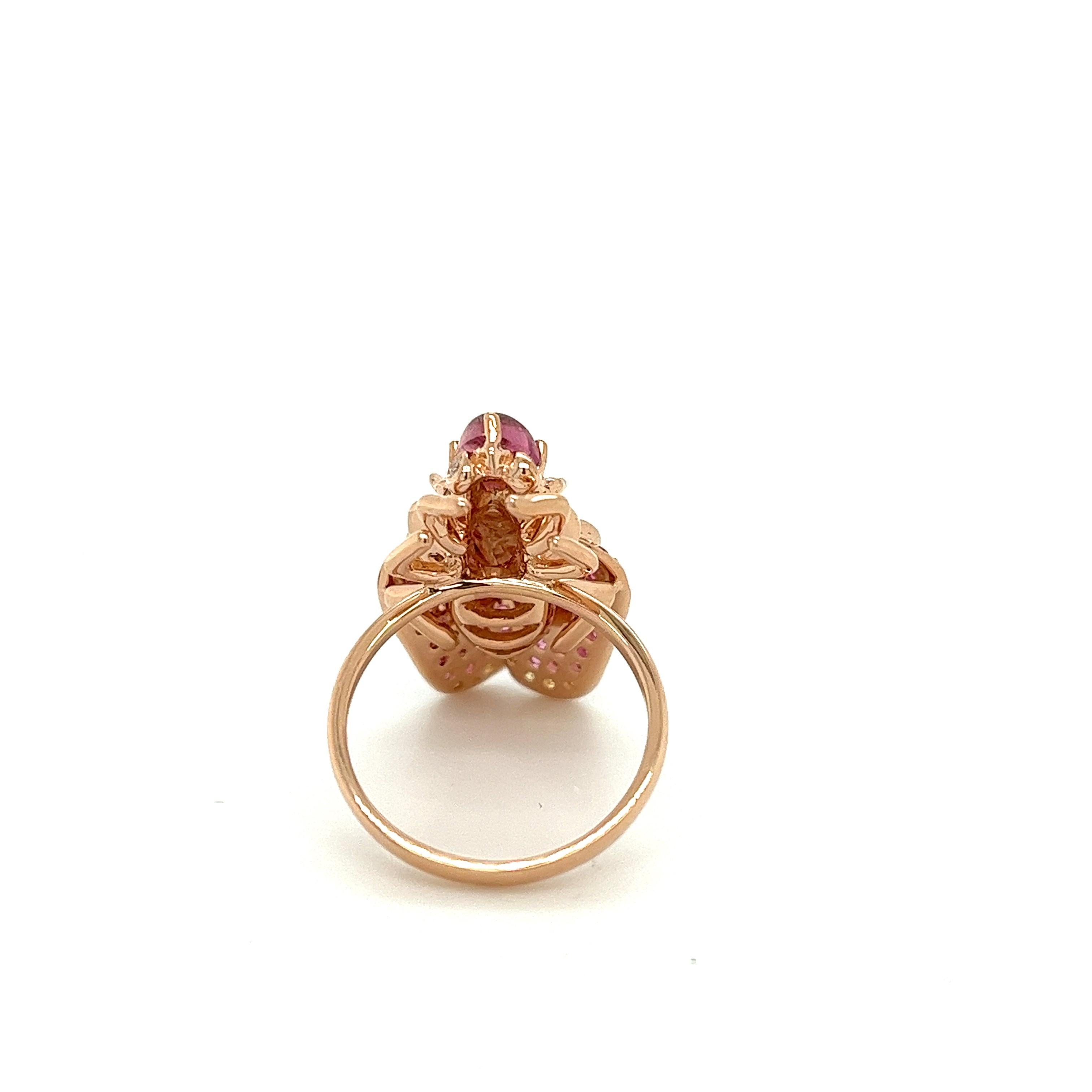 18K White Gold Fly Shaped Pink Sapphire & Tourmaline & Diamond Ring In New Condition For Sale In Hong Kong, HK