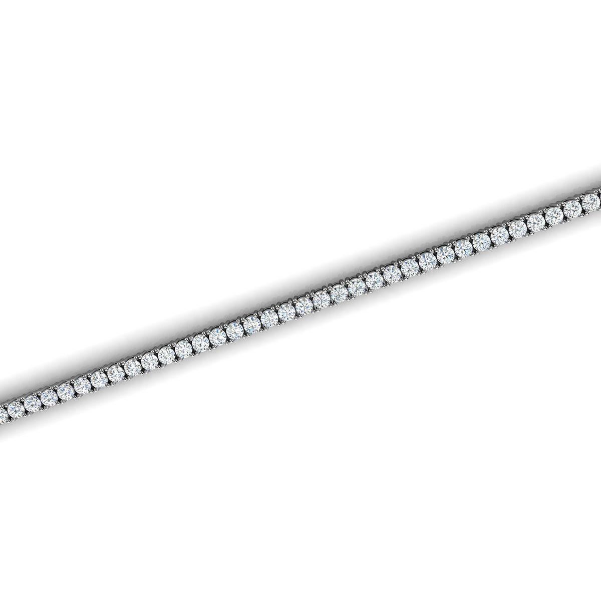 Round Cut 18 Karat White Gold Four Prongs Diamond Tennis Bracelet '2 Carat' For Sale