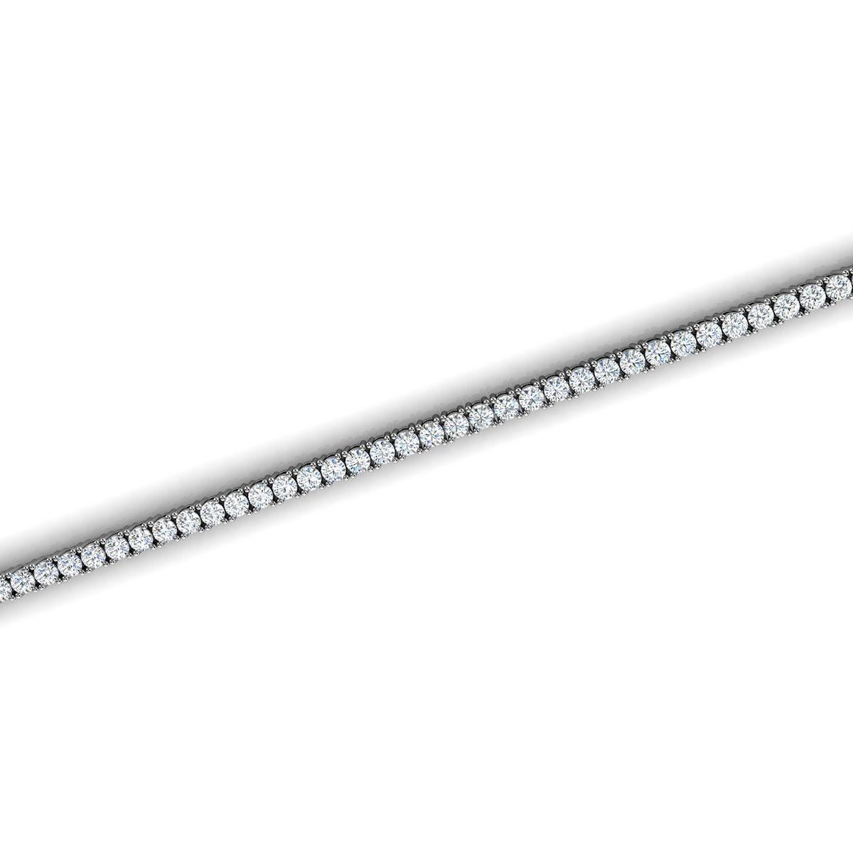 Round Cut 18 Karat White Gold Four Prongs Diamond Tennis Bracelet '2 Carat' For Sale