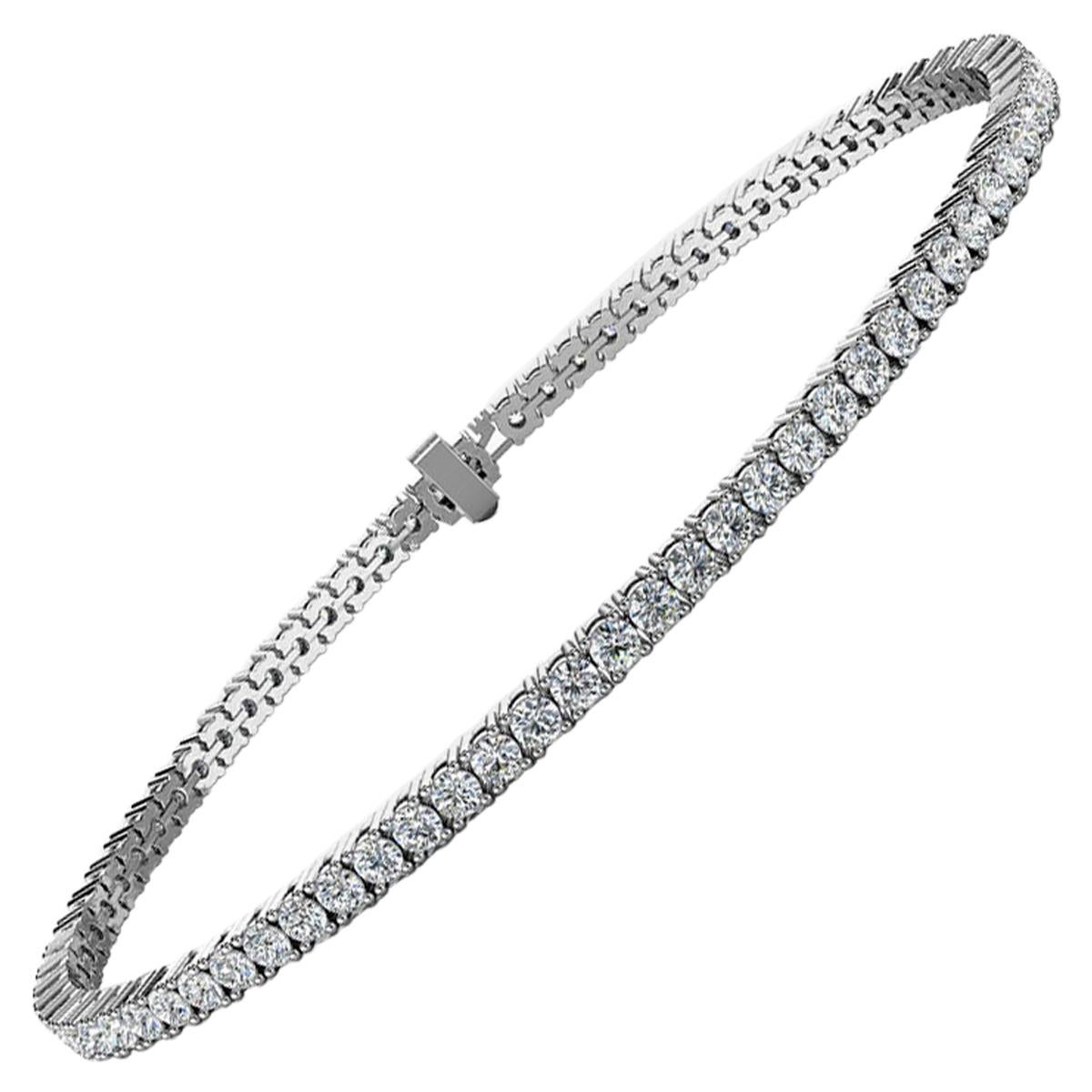 18k White Gold Four Prongs Diamond Tennis Bracelet '3 Ct. tw' For Sale