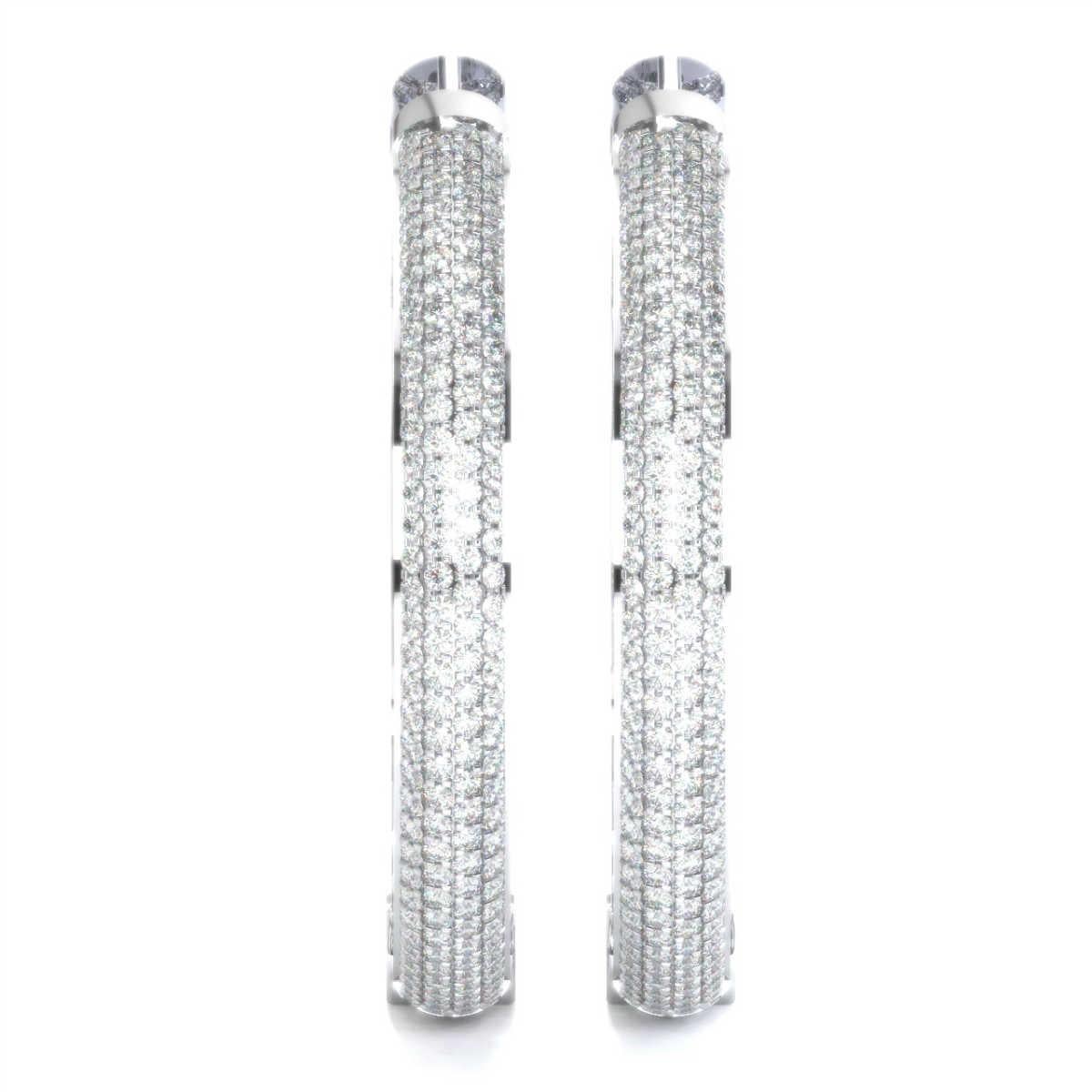 Round Cut 18 Karat White Gold Four Rows Inside Out Hoop Diamond Earrings '1 1/2 Carat' For Sale