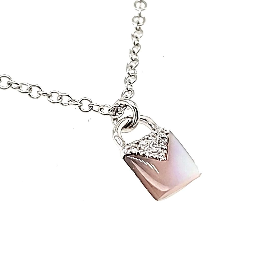 Contemporary 18k White Gold Freshwater Pearl Cts 0.20 Diamond Lock Necklace For Sale