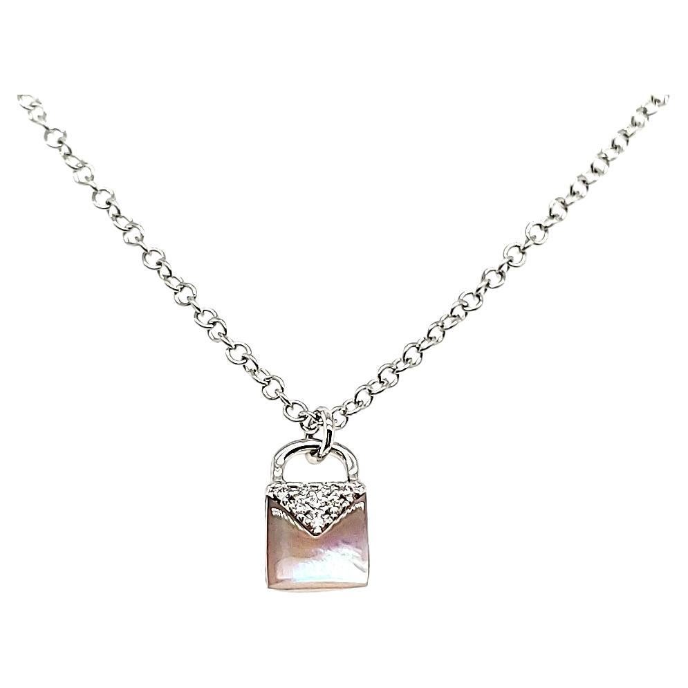 18k White Gold Freshwater Pearl Cts 0.20 Diamond Lock Necklace For Sale