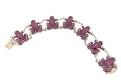 18k White Gold Frog Bracelet with Rubies and Emeralds, Italy