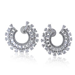 18K White Gold Front Facing Hoop 13.85cttw Diamond Earrings