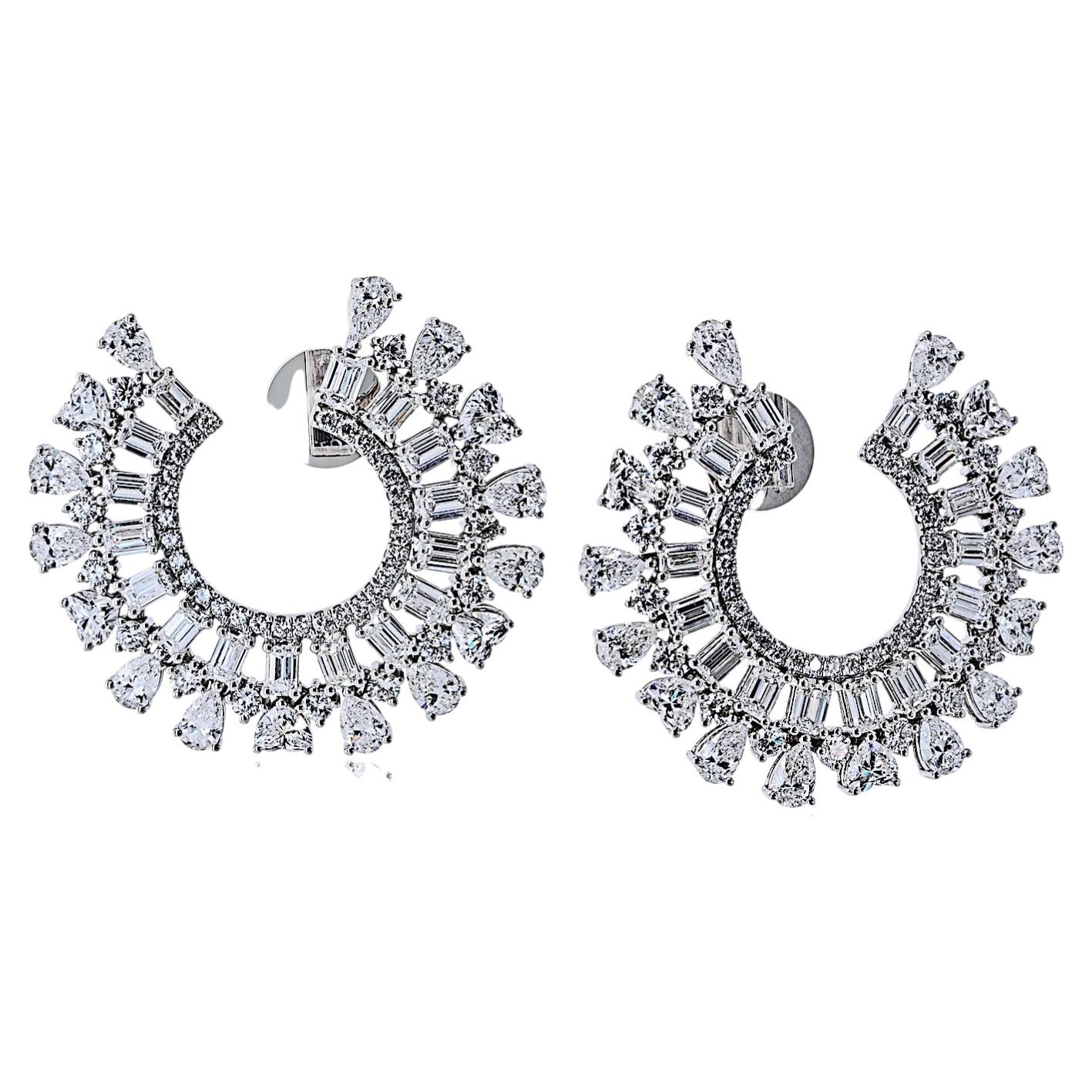 18K White Gold Front Facing Hoop 13.85cttw Diamond Earrings
