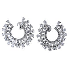 18K White Gold Front Facing Hoop 13.85cttw Diamond Earrings
